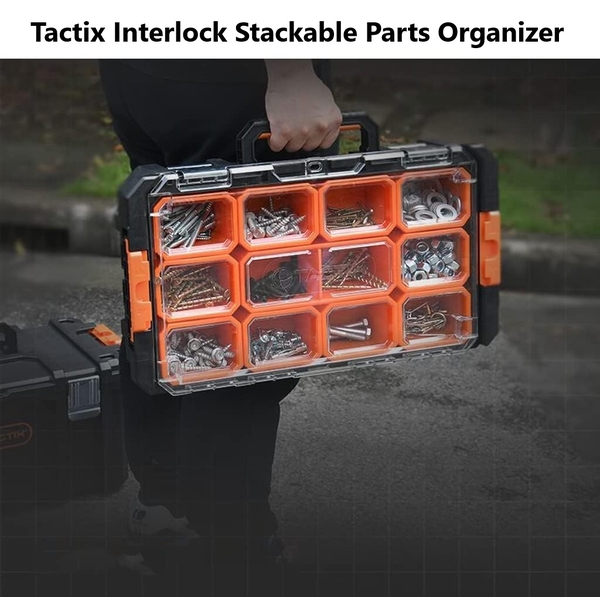 Tactix Interlock Stackable Screw Bolt Nuts Parts Organizer Carry Case Tool Box 