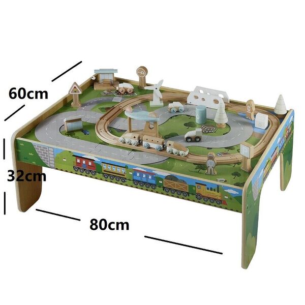 Kid Pretend Toy Large 50pc Wooden Train Track Table Set (80cm*60cm)