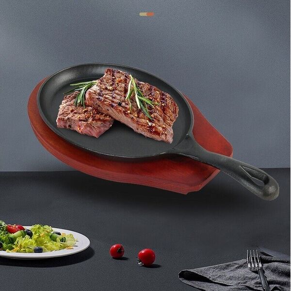 2-In-1 Cast Iron Sizzling Hot Plate Frying Pan Japan BBQ Grill Steak Plate Tray