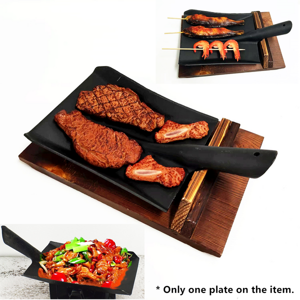 Cast Iron Sizzling Teppanyaki Hot Spade Plate Gratin Dish Platter BBQ Grill Tray