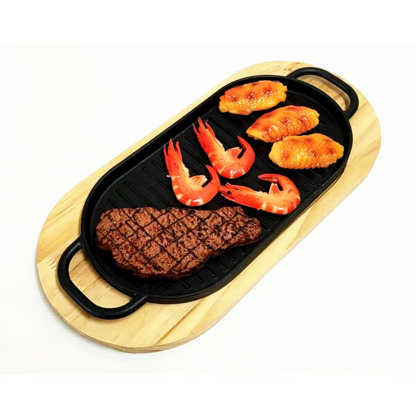 Cool !! Cast Iron Sizzling Teppanyaki Steak Hot Plate Gratin Dish BBQ Grill Tray