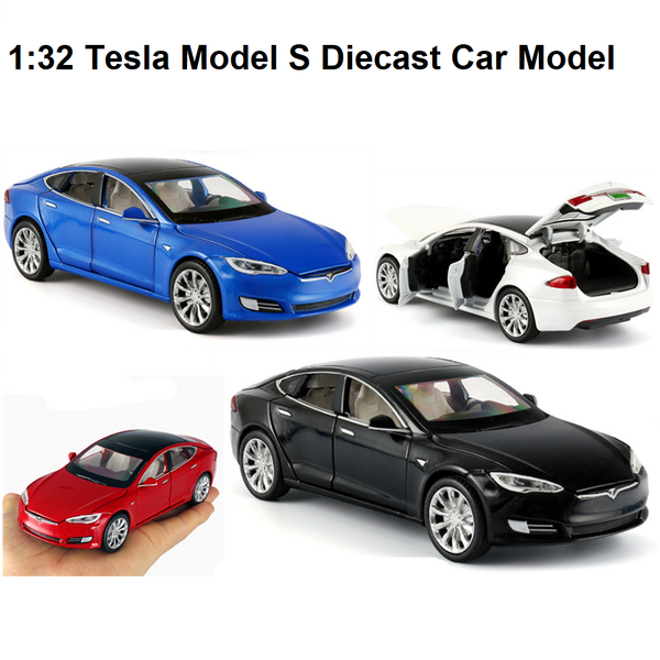 1:32 Alloy Diecast Tesla Model S Car Model Sound &amp; Light Pull Back Car Model Toy