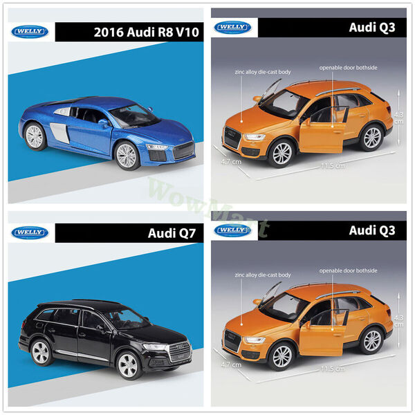 WELLY 1:36 Audi R8 / Q3 / Q7 Diecast Car Model Collection Pull Back Vehicle Toy