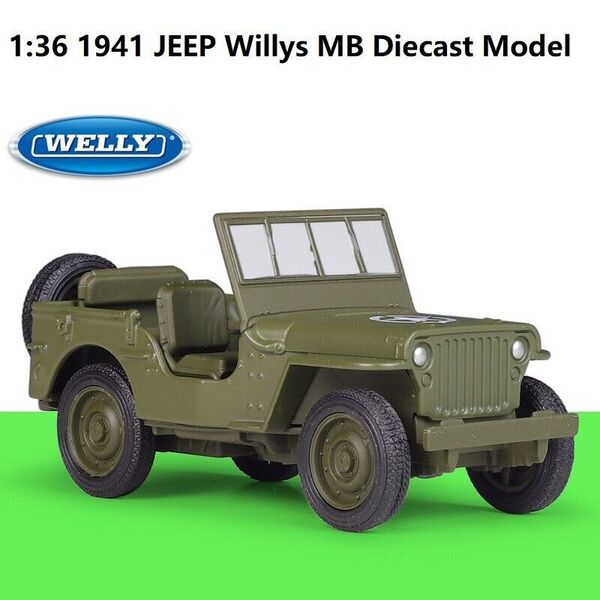 1:36 WELLY 1941 Jeep Willys MB Diecast Car Model Pull Back Army Truck Collection