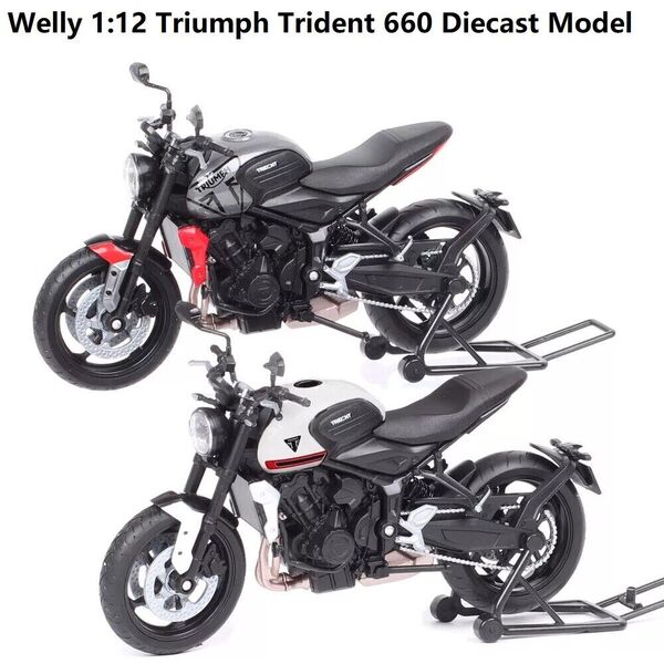 Welly 1:12 Triumph Trident 660 Motorcycle &amp; Stand Model Diecast Motorbike Model