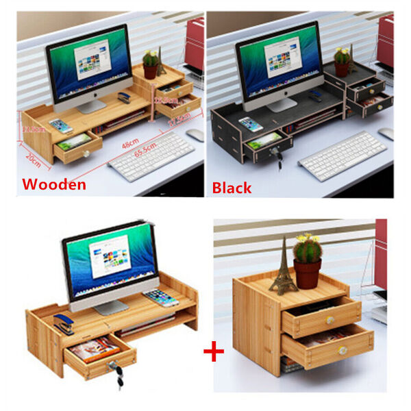 Desktop Monitor Laptop Printer Display Riser Stand  Stationery Drawer Organizer