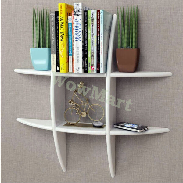 Wall Shelf of # Shape Floating MDF Book CD DVD Toy Storage Display