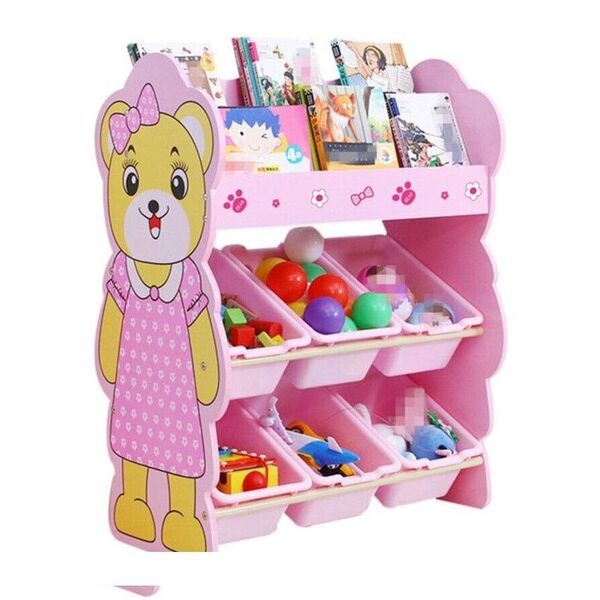 Wooden Kid Toy Storage Box Bookshelf Organizer Display Shelf Storage Rack 6 Bin