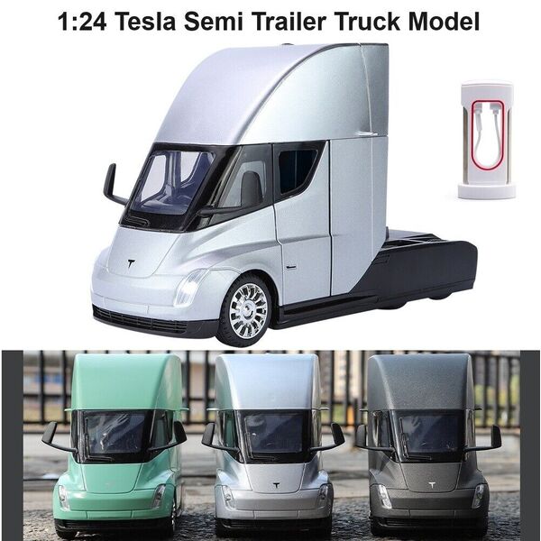 1:24 Alloy Tesla Semi Trailer Truck &amp; Charger Model Light Sound Car Model Toy