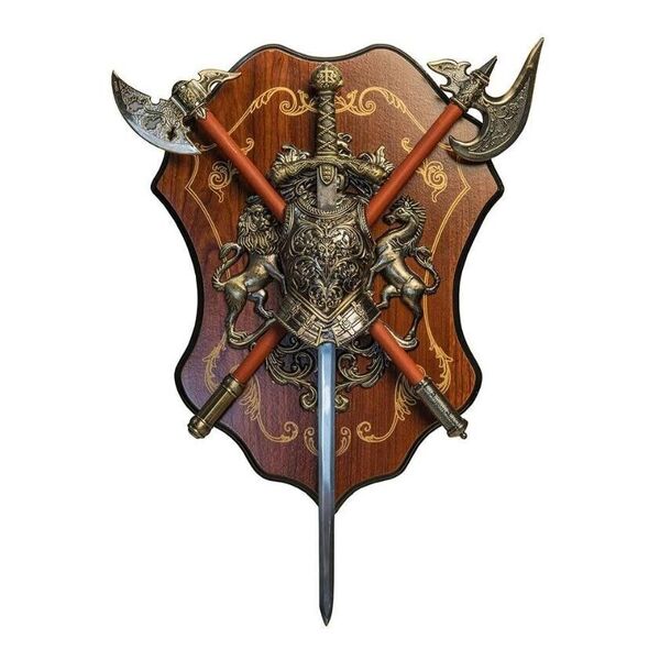 Medieval Wall Decor Vintage Metal Axe Sword Shield Plaque Armor Collect Ornament