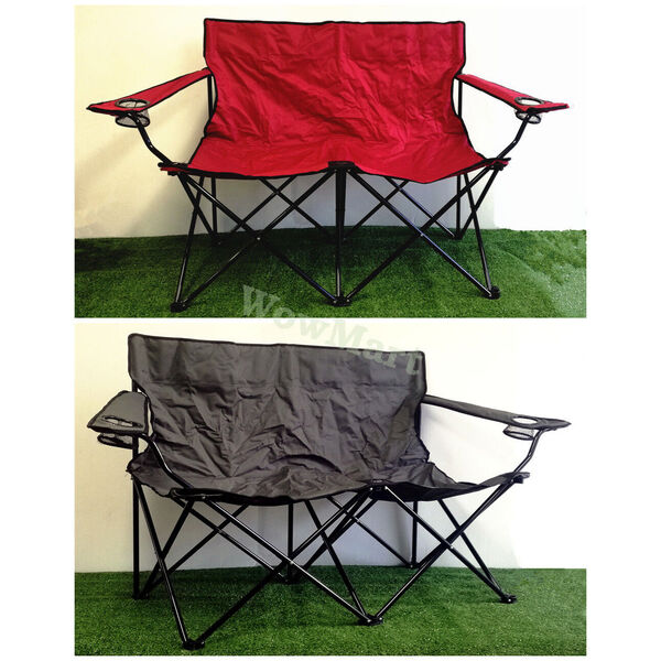 Foldable 2 Person Hiking Outdoor Garden 2-Seater Camping Chair Steel Frame 