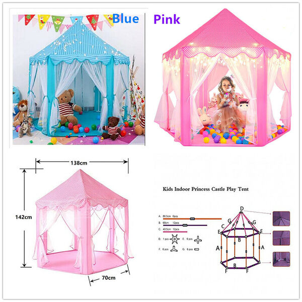 Kid Princess Fairy Castle Play Tent Cubby House Hexagon Tent 138x138x142cm