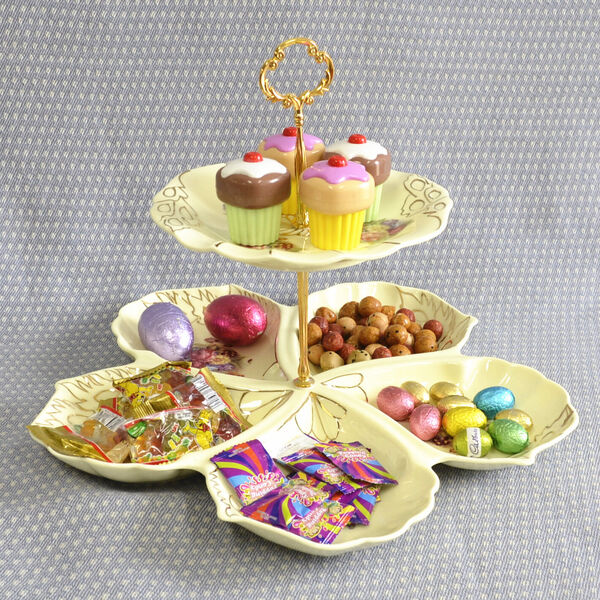 2-Tier Ceramic Cupcake Dessert  HI Tea Plate Party Serving Platter Stand