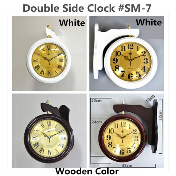 New Luxurious Retro Wall Mounted Swivel Station Hallway Double Side Clock #SM-7