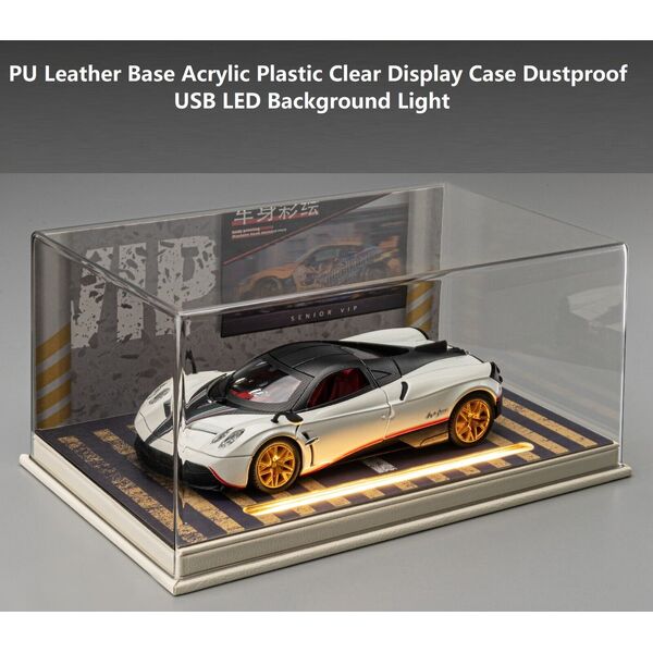 Figures Car Model Collectibles Arylic Clear Display Box Case LED Light &amp; PU Base